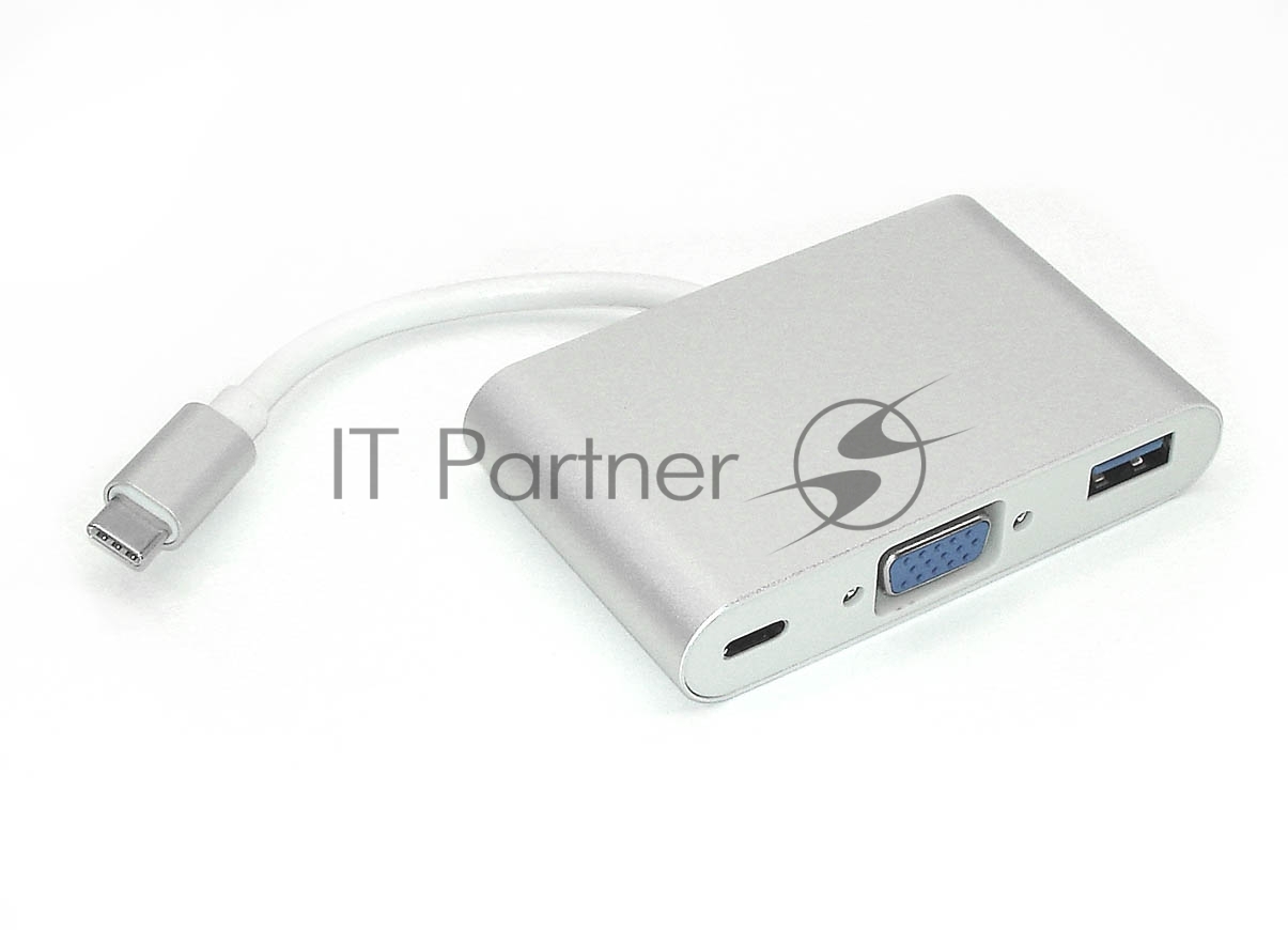 Адаптер Type-C на VGA, USB 3.0 + Type-С для MacBook, серебристый