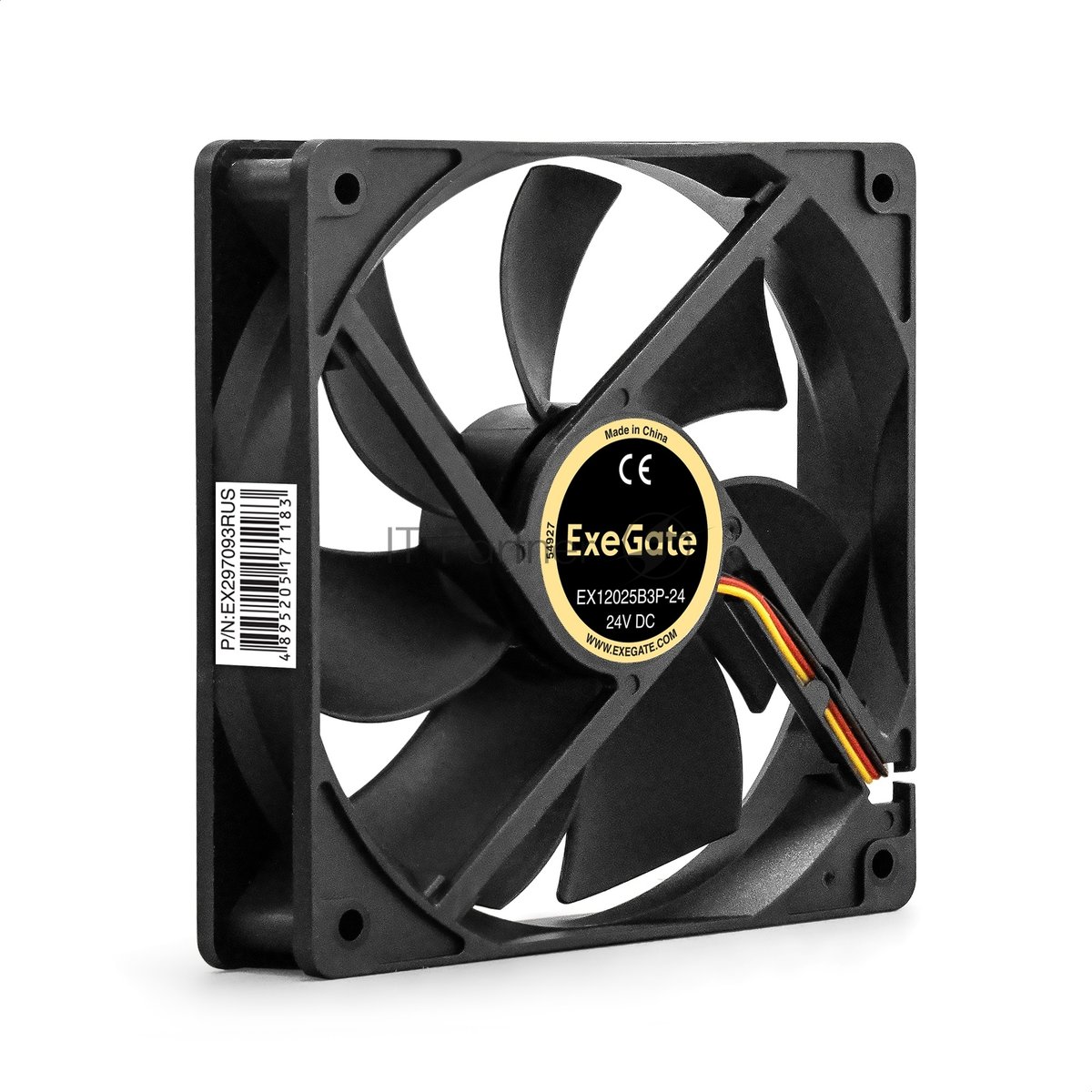 Exegate EX297093RUS Вентилятор 24В DC ExeGate EX12025B3P-24 (120x120x25 мм, 2-Ball (двойной шарикоподшипник), 3pin, 2200RPM, 35,6dBA)