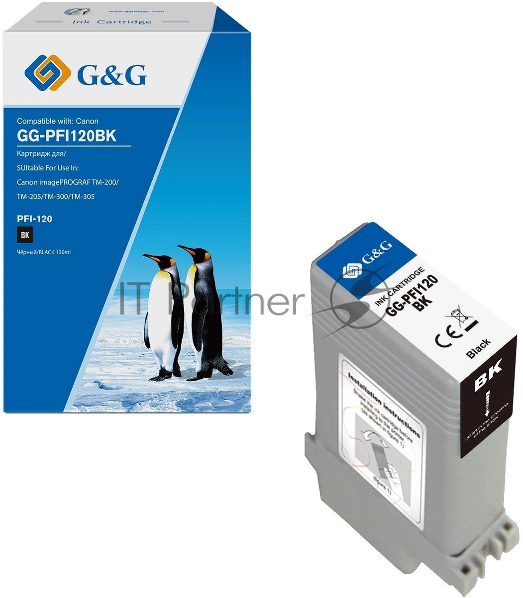 Картридж струйный G&G GG-PFI120BK черный (130мл) для Canon imagePROGRAF TM-200/205/300/305/250