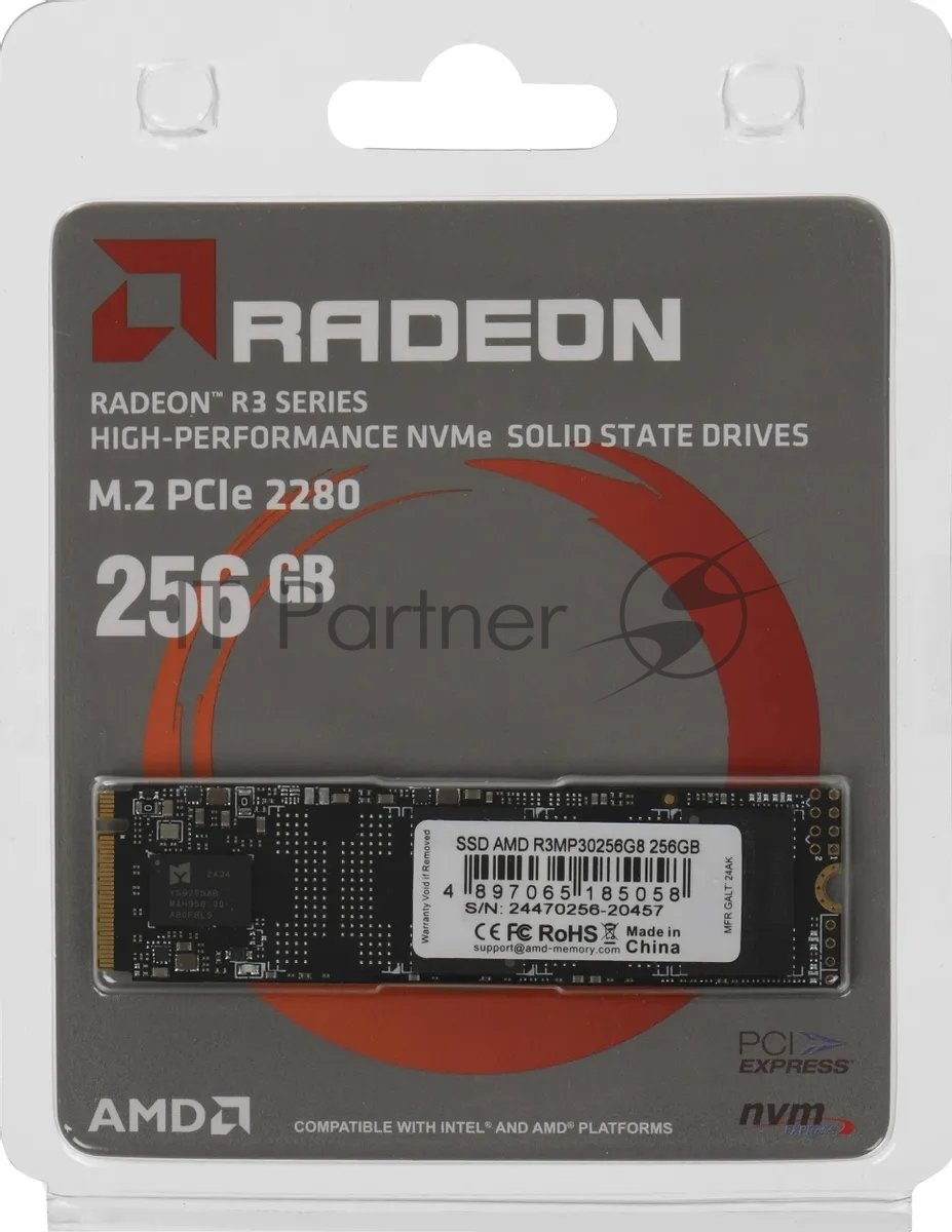 Накопитель SSD AMD Radeon R3MP30256G8, 256Gb, PCIe 3.0 x4, M.2 2280, NVMe, R/W 2000/1300