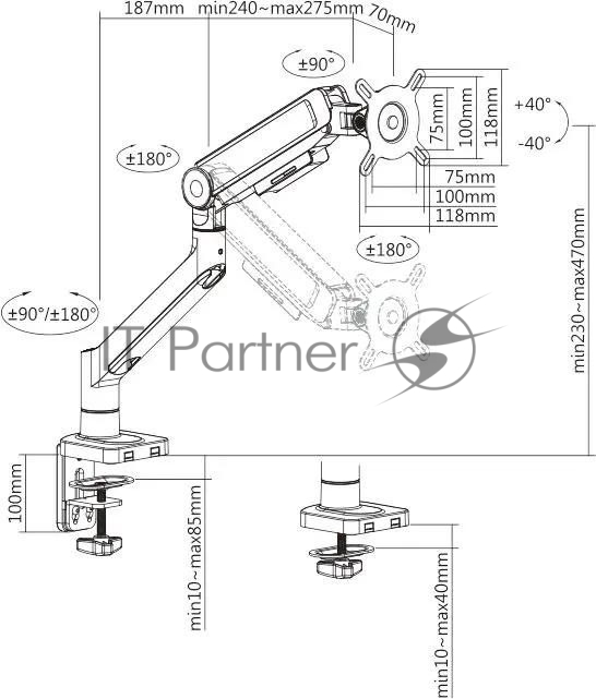 Кронштейн для мониторов Ultramounts UM732W белый/коричневый 17"-32" макс.8кг крепление к столешнице поворот и наклон
