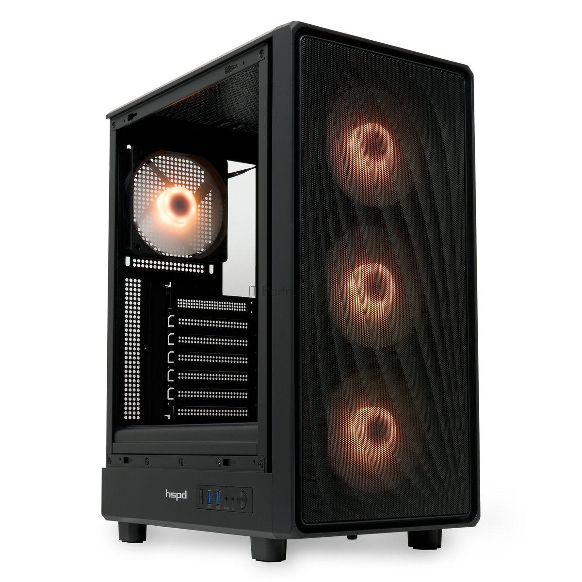 Компьютерный корпус HSPD M510, Mesh Mid Tower, черный, TG, 0.5 SPCC, 4x120мм ARGB ATX, mATX, mITX 180/280/160мм 1x2.5", 1x3.5", 7xPCI 2xUSB-A 3.0 517x277x418мм