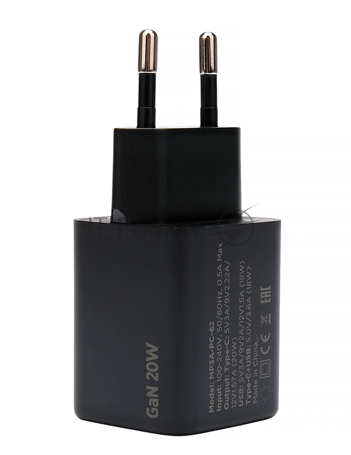Зарядное устройство Cablexpert MP3A-PC-62, 20Вт GaN, 3А, QC4.0/PD, 1xUSB, 1xType-C, черный, пакет