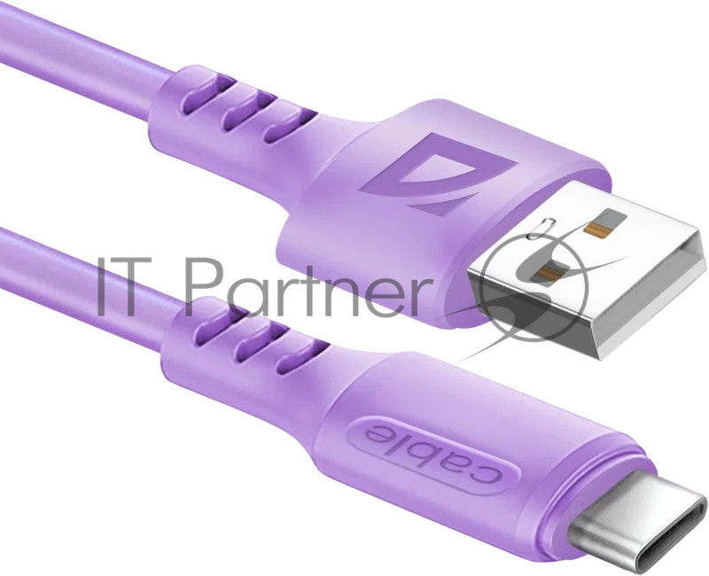 Кабель Defender F207, USB 2.0 (AM) - Type-C, 1 м, 2.4А, силиконовая оплетка, фиолетовый.