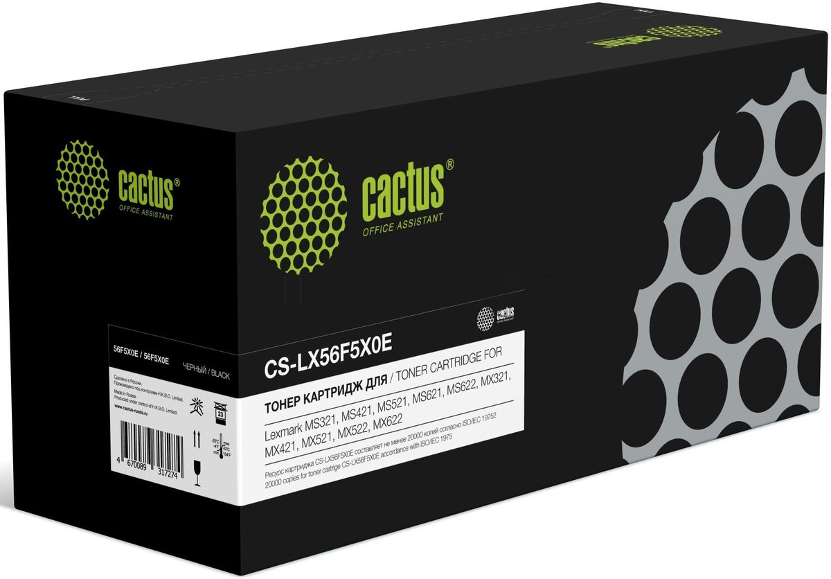 Картридж лазерный Cactus CS-LX56F5X0E 56F5X00/56F5X0E черный (20000 стр.) для Lexmark MS321/421/521/621