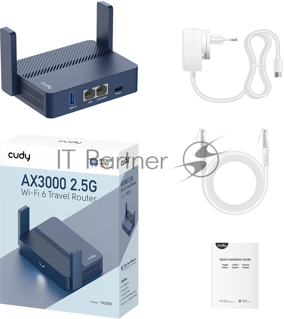 Маршрутизатор Cudy TR3000, AX3000, 2,5 Gbит/с (WAN) + 1 Gbит/с (LAN)1 USB3.0, MU-MIMO, Mesh (TR3000)