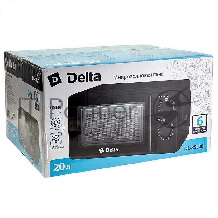 Микроволновая печь Delta DL-85L20 черный, 20 л, 700 Вт, переключатели - поворотный механизм