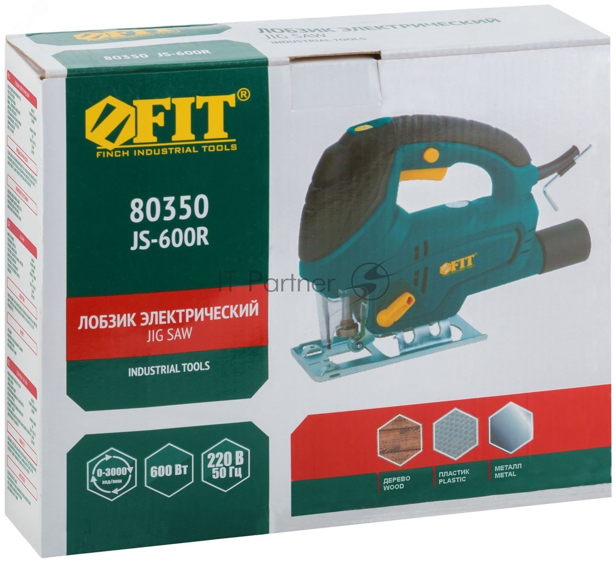 Лобзик Fit 80350, 600Вт, 0-3000 ход/мин, БзП, маятник, 65 мм, рез. накл., коробка
