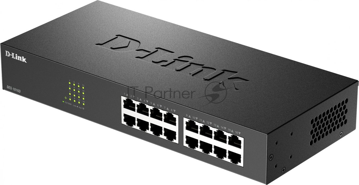 Коммутатор D-Link DES-1016D/I1A, 16×100 Мбит/с, неуправляемый