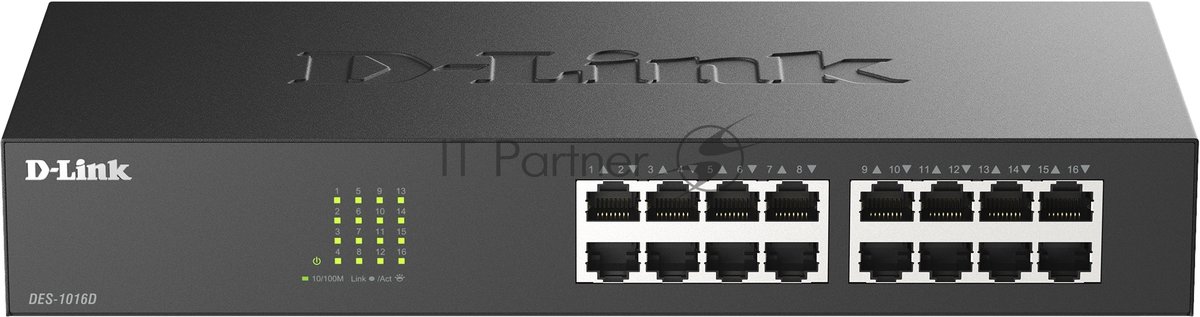 Коммутатор D-Link DES-1016D/I1A, 16×100 Мбит/с, неуправляемый