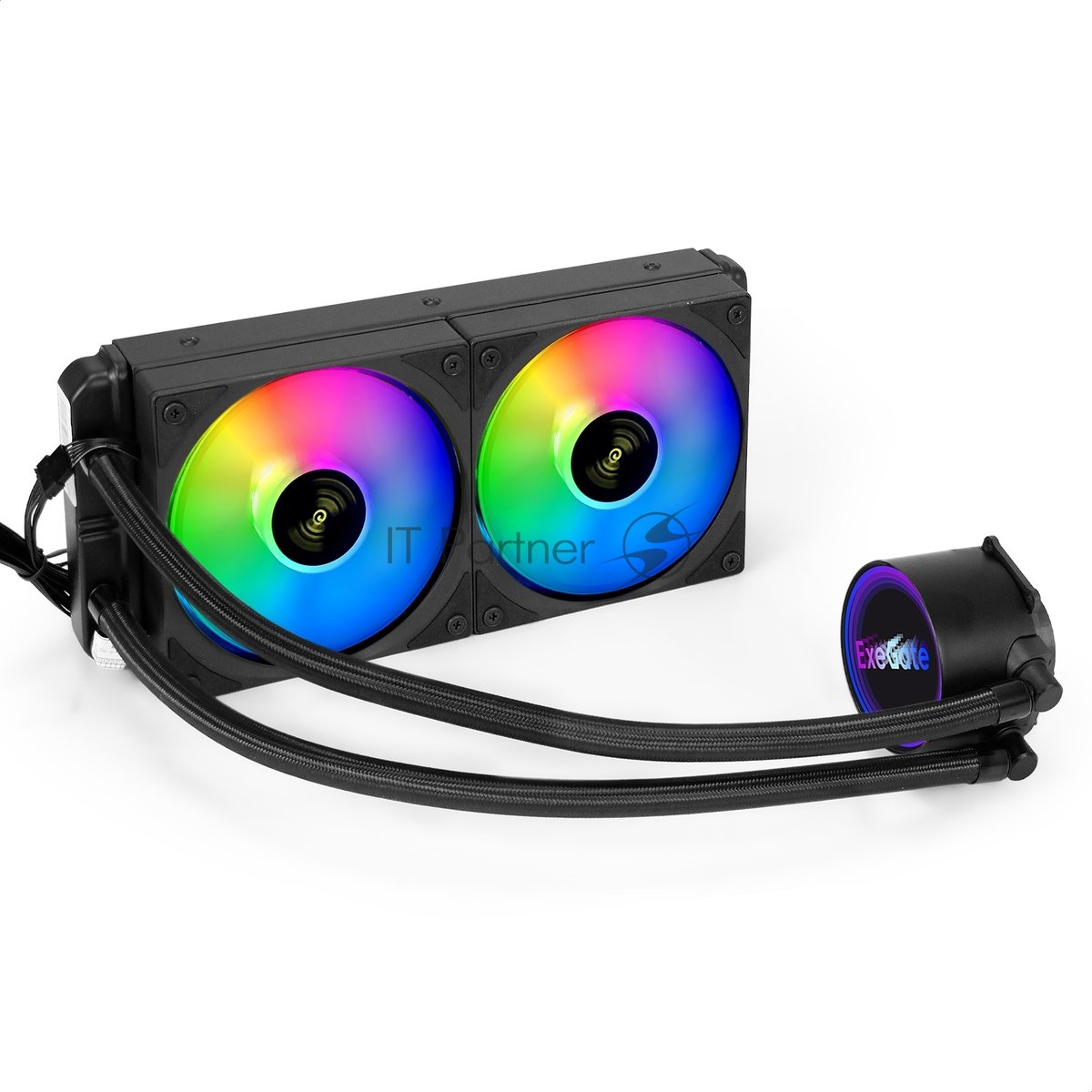 Exegate EX298224RUS Комплект водяного охлаждения ExeGate BlackWater-240V3.PWM.ARGB (3 PIN 5V ADDRESSABLE RGB подсветка, LGA2066/2011/1366/1150/1151/1155/1156/1200/1700/1851/AM4/AM5/FM1/FM2/FM2+/AM2/AM