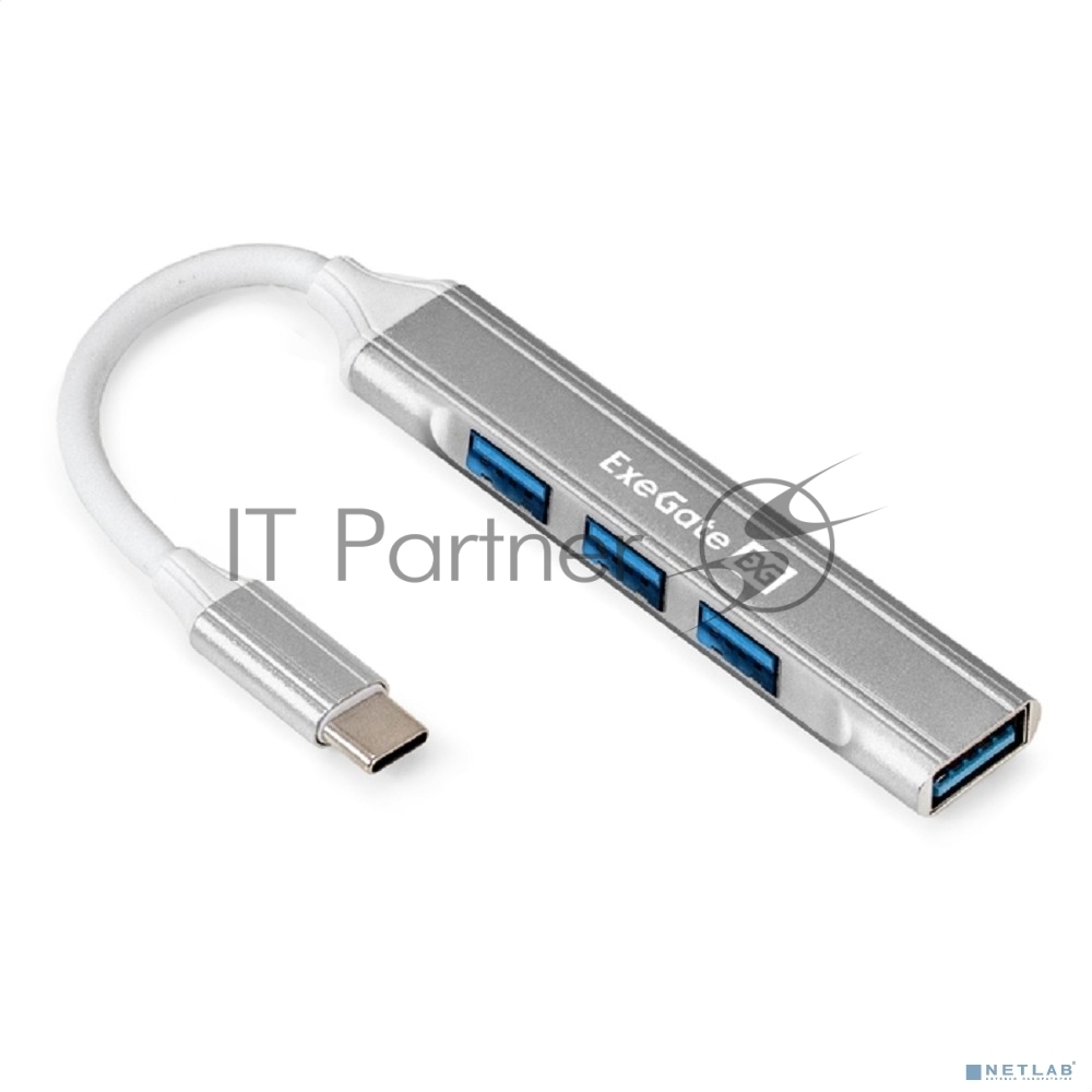 USB-концентратор 4-в-1 ExeGate DUB-3213C (кабель-адаптер USB3.0 Type-C --> 3xUSB2.0, 1xUSB3.0, Plug&Play, серебристый)