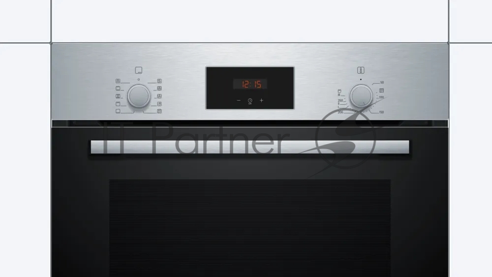 Духовой шкаф Bosch HBF512BS1T Serie 2, нержавеющая сталь, класс энергоэффективности А, 7 режимов, 3-х слойное остекление, LED-дисплей, утапливаемые переключатели, галогенное освещение, проволочные направляющие, сделано в Турции,