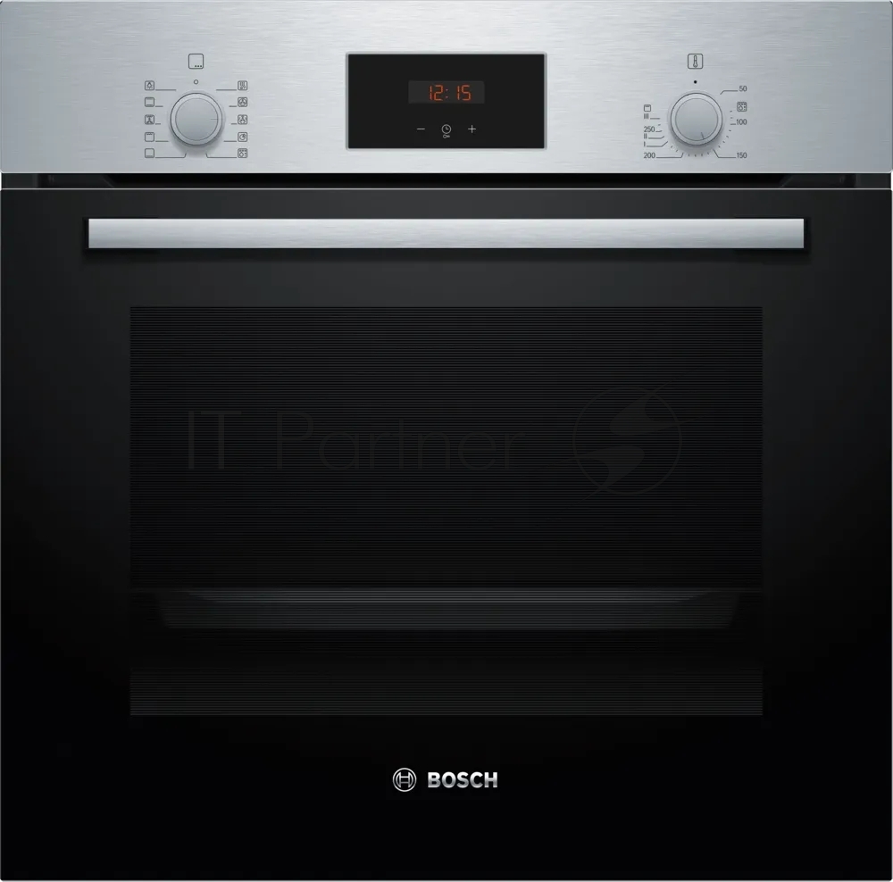 Духовой шкаф Bosch HBF512BS1T Serie 2, нержавеющая сталь, класс энергоэффективности А, 7 режимов, 3-х слойное остекление, LED-дисплей, утапливаемые переключатели, галогенное освещение, проволочные направляющие, сделано в Турции,