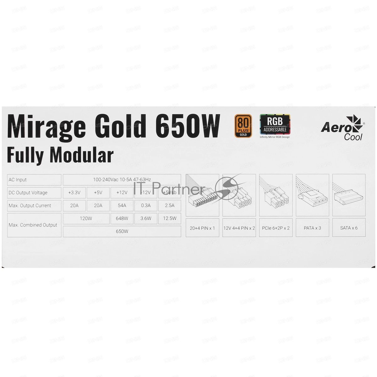 Блок питания Aerocool/Formula MIRAGE GOLD 650W, 650Вт, 80 PLUS Gold, 120мм, модульный, черный
