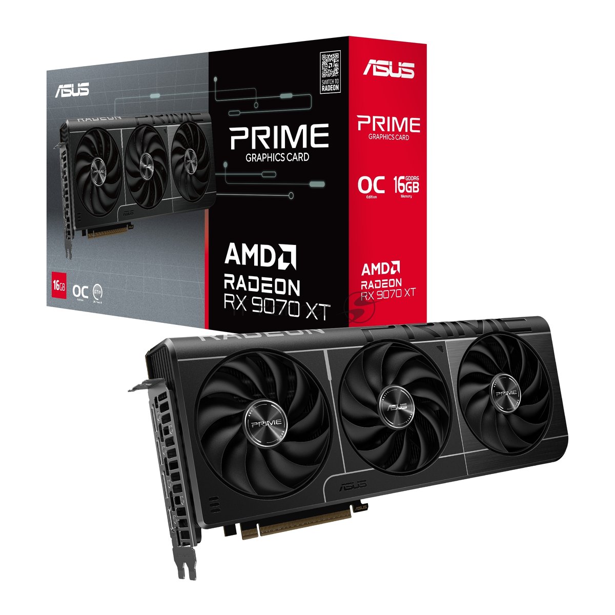 Видеокарта ASUS AMD Radeon RX 9070 XT PRIME OC Edition, 16 GB GDDR6, 256 bit, 3xDisplayPort, HDMI, GPU 2460 MHz