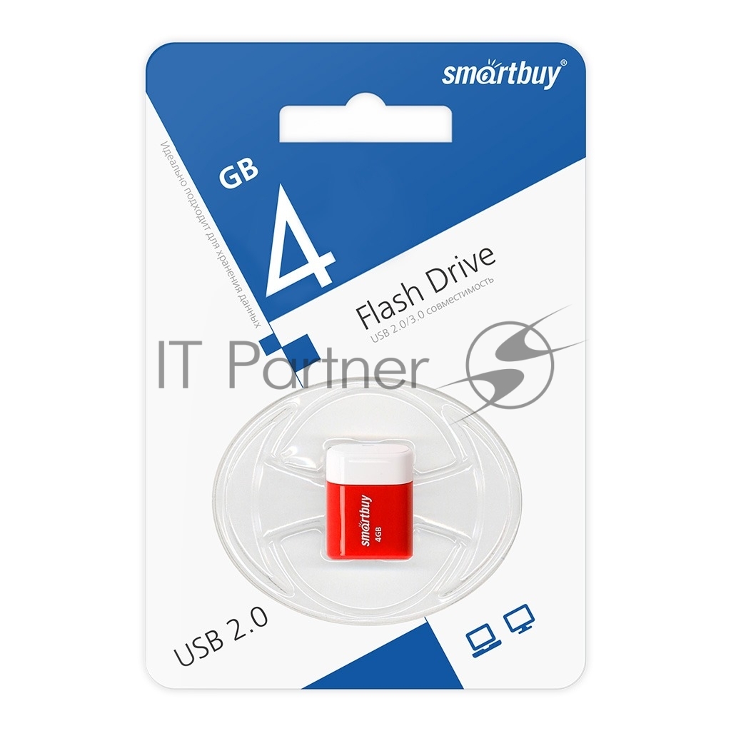 Флешка USB Smartbuy LARA Red (SB4GbLara-R), 4Gb, USB 2.0, R/W 15/5, красный/белый