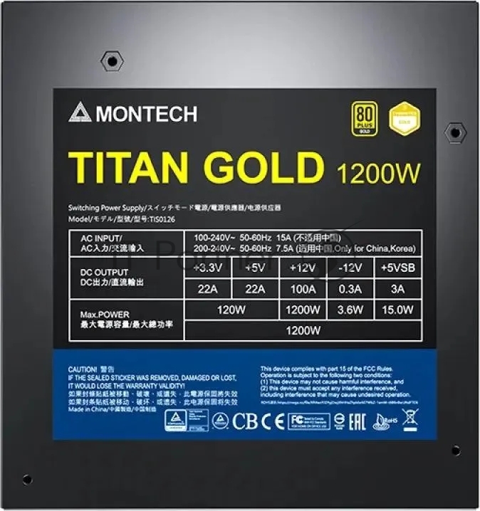 Блок питания MONTECH TITAN GOLD 1200, 1200Вт, 80+ Gold, 135мм, модульный, черный