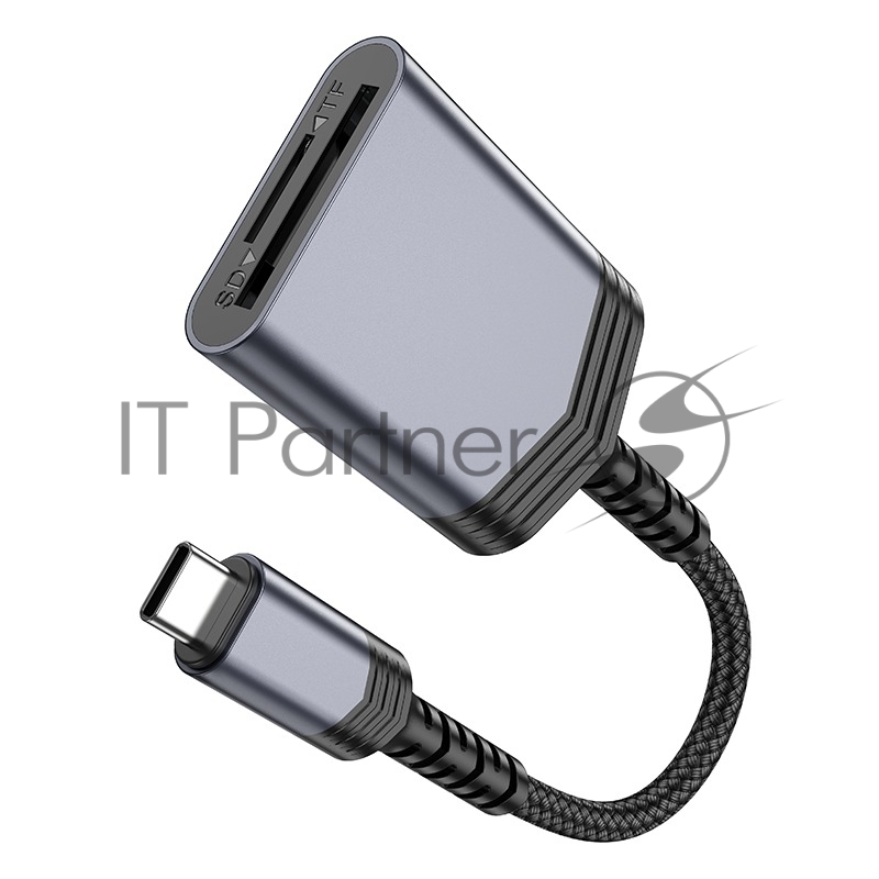 Кард-ридер Hoco UA25/серый/SD/TF/MicroSD/USB Type-C (OTG)/алюминий