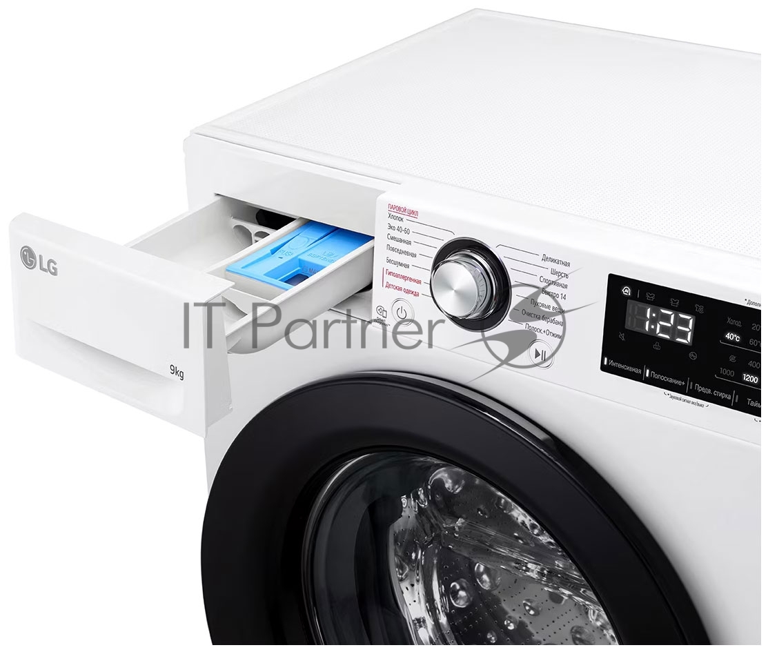 Стиральная машина LG F2V3FS6W белая, загрузка фронтальная 9 кг, 1400 об/мин, класс A