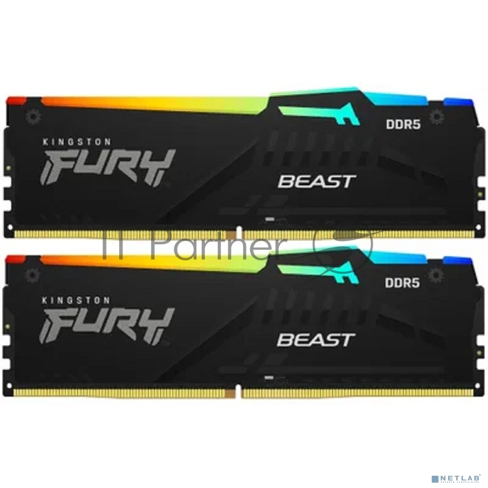 Оперативная память Kingston Fury Beast, DDR5, 64Gb (2x32Gb), 6000MHz, CL30, DIMM, с радиатором, RGb, черный