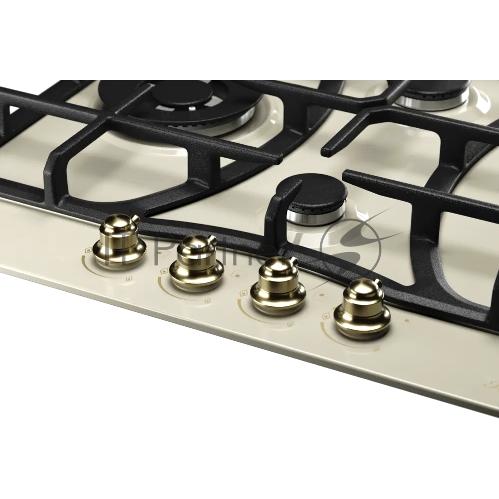 Газовая варочная панель Kuppersberg FS 610 C Bronze, газ, Classic, 61 см, автоматический электроподжиг, газ-контроль, SABAF конфорки, чугунные решетки, цвет бежевый, цвет фурнитуры бронзовый