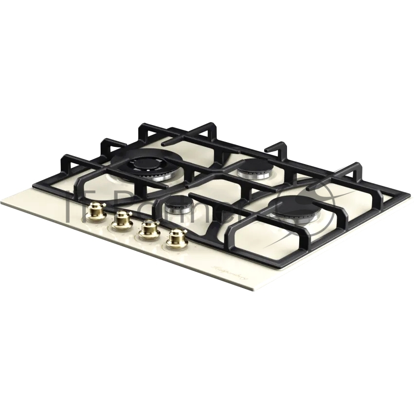 Газовая варочная панель Kuppersberg FS 610 C Bronze, газ, Classic, 61 см, автоматический электроподжиг, газ-контроль, SABAF конфорки, чугунные решетки, цвет бежевый, цвет фурнитуры бронзовый