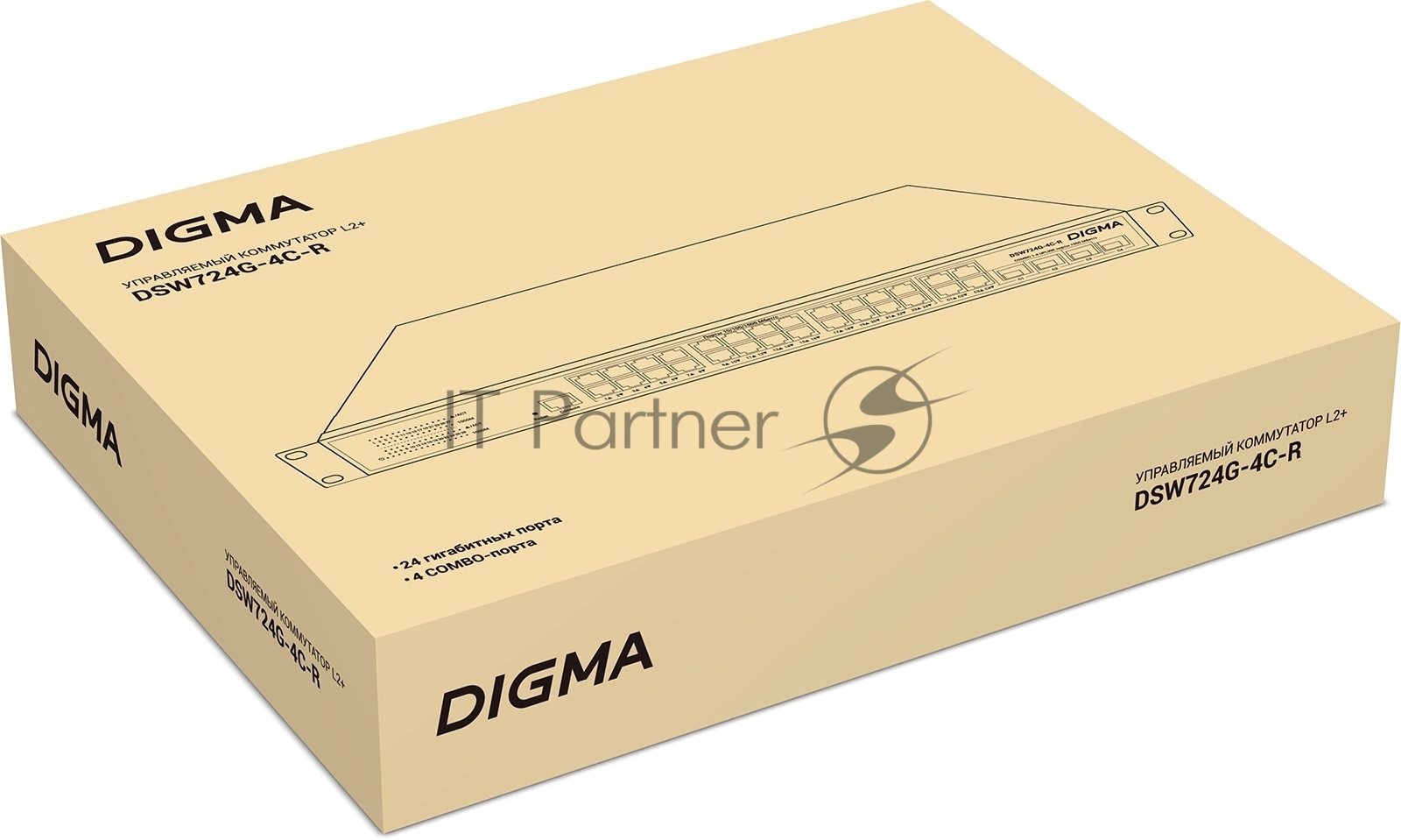 Коммутатор Digma DSW724G-4C-R, 24×1 Гбит/с + 4×1 Гбит/с Combo, управляемый