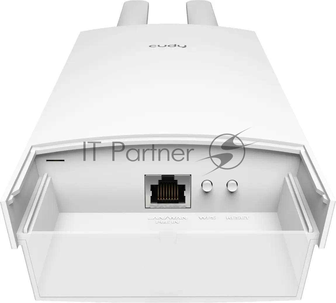 Точка доступа/ AX3000 High Power WiFi 6 Gigabit Outdoor Access Point, 2402Mbps at 5GHz + 574Mbps at 2.4GHz, 1 x Gigabit RJ45, 2 Detachable Antennas, 802.3at/802.3af PoE or 48V passive PoE, IP65 Waterproof, lightning protection, 48V passive PoE adapter included, - 40 ~ 70 Operating Temperature, Surge/Lightning Protection, Cudy Mesh Support