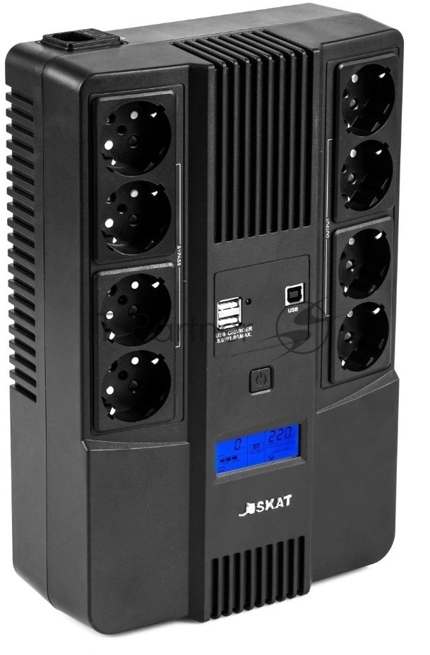 Источник бесперебойного питания Бастион SKAT-UPS 800-AID-IN-1x9-8 ИБП 220В 480Вт, LCD, АКБ 1x 9А·ч, line interactive, мод.синус, 8хSchuko,2xUS (8933)