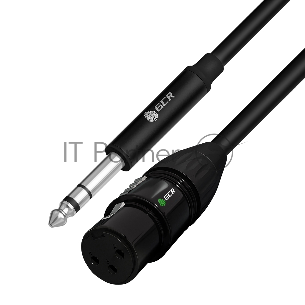 Кабель GCR 5.0m микрофонный stereo jack 6,35мм/XLR, M/F, черный, AL case черный