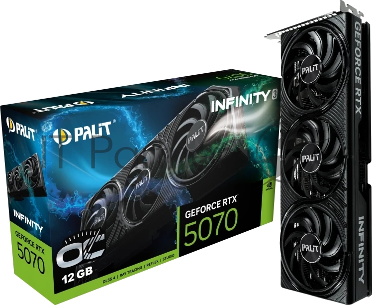 Видеокарта Palit GeForce RTX 5070 INFINITY 3 OC, 12 GB GDDR7, 192 bit, 3xDisplayPort, HDMI, GPU 2325 MHz