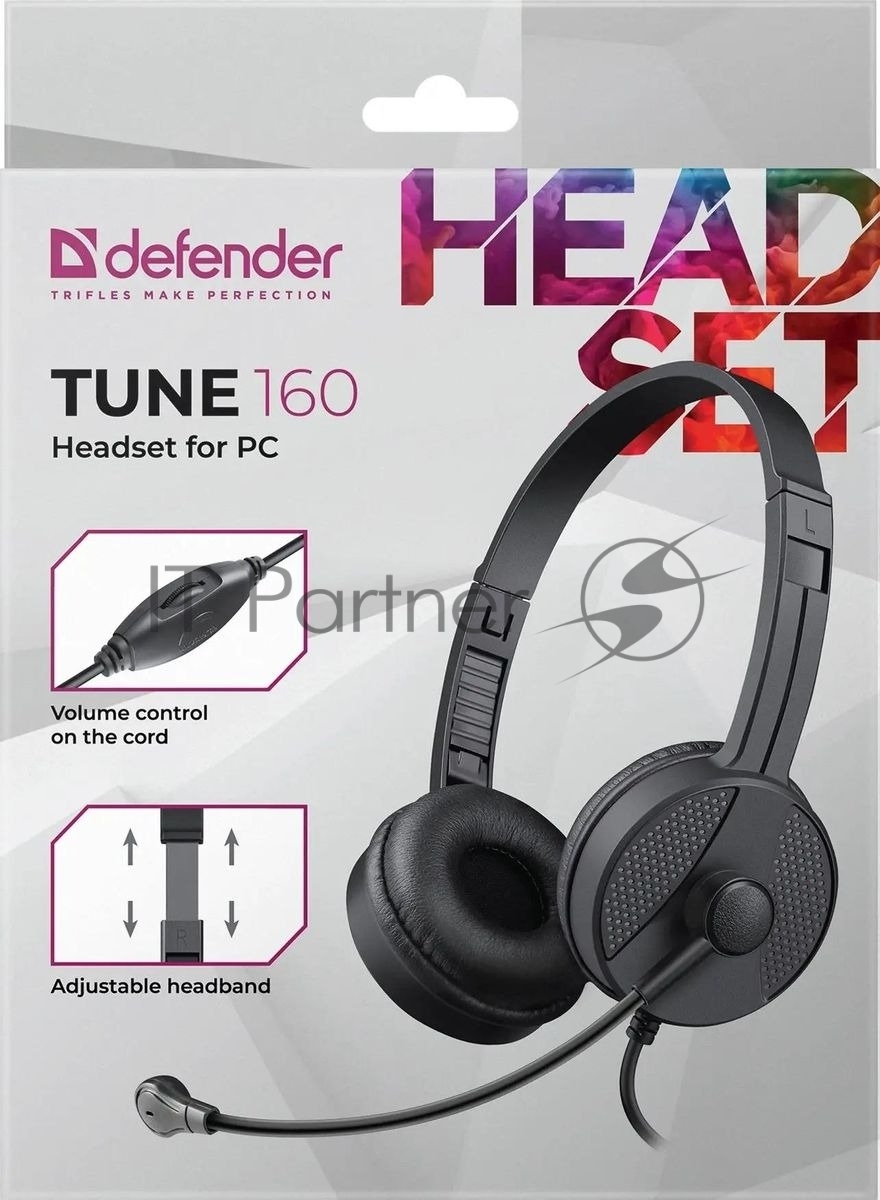 Гарнитура проводная DEFENDER Tune 160 black (2хJack 3.5mm, кабель 1.8м) (63164)
