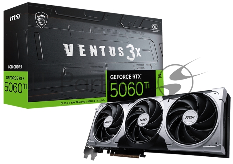 Видеокарта MSI RTX 5060 TI 8G VENTUS 3X OC, NVIDIA RTX 5060 Ti, 8 ГБ GDDR7, 128 бит, PCI-e 5.0, 1xHDMI, 3xDP, 2602 МГц