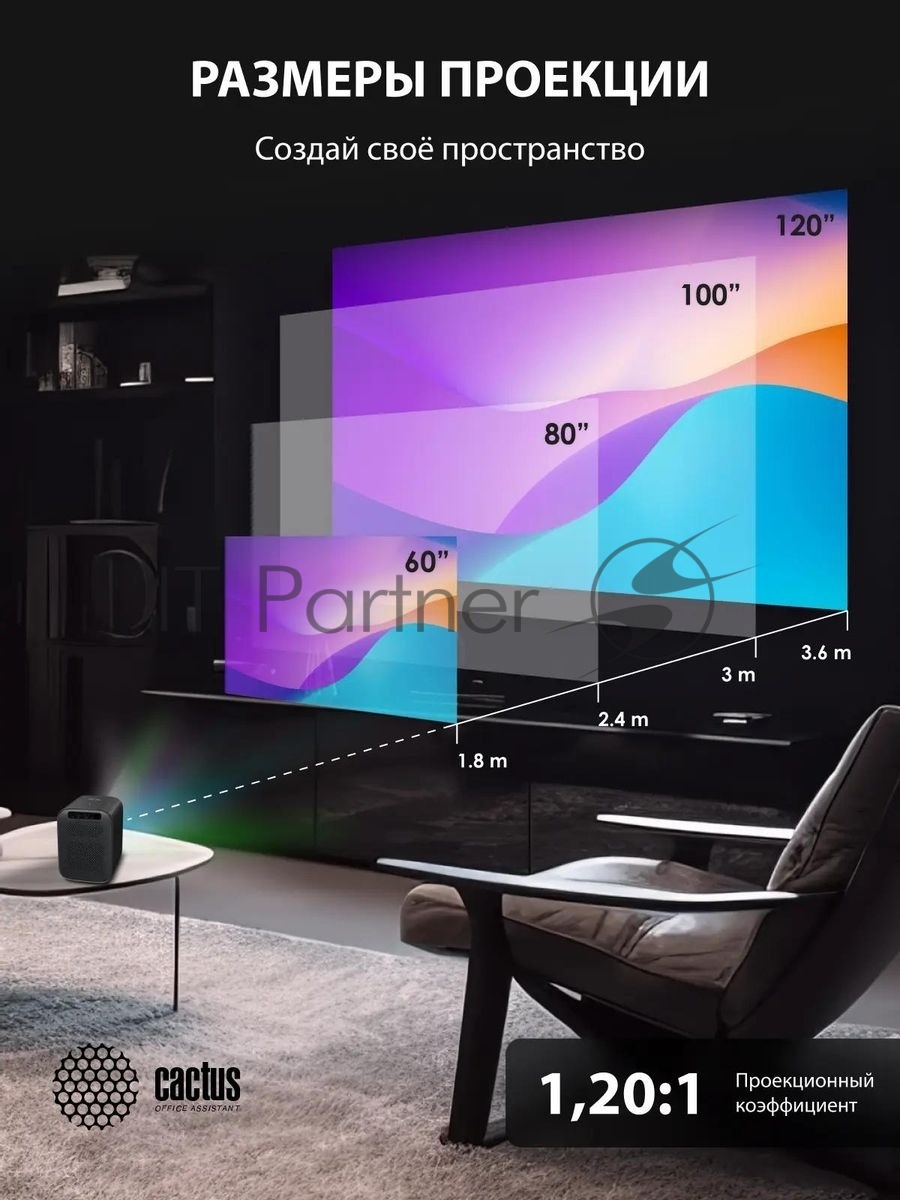 Проектор Cactus CS-PRC.07B.Full HD-A LCD 9400Lm LS 350Lm ANSI (1920x1080) 2000:1 ресурс лампы:50000часов 1xUSB typeA 1xHDMI 1кг
