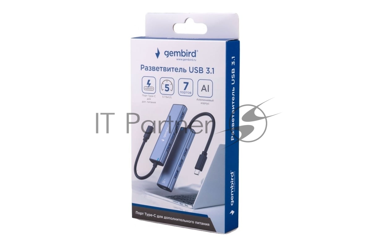 USB-концентратор Gembird UHB-U3P7-02, USB Type-C 3.1, 7хUSB, USB Type-C