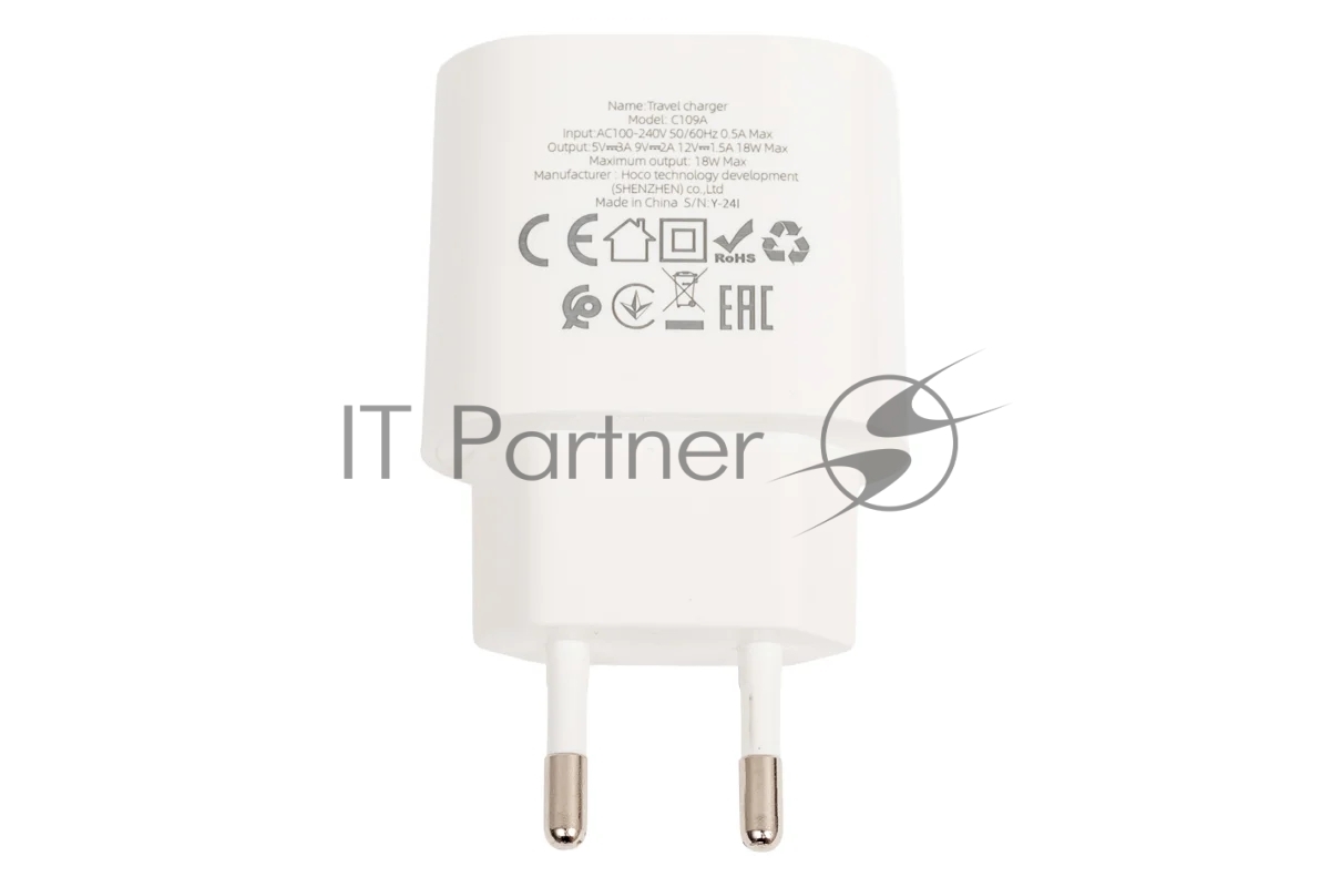 Блок питания (сетевой адаптер) HOCO C109A Fighter, QC3.0, 18W, с кабелем Micro-USB, белый