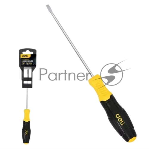 DL6381501N Deli Шлицевая отвертка Deli DL6381501N 8х150мм сталь Cr-V,  двухкомпонентная прорезиненная рукоять