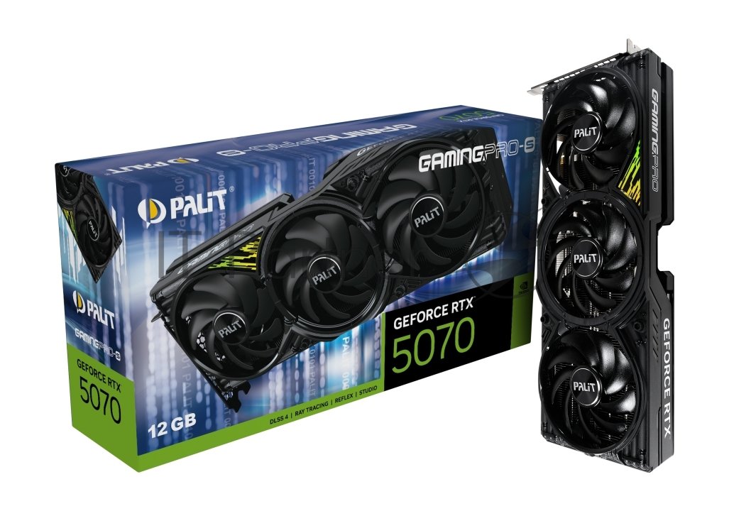 Видеокарта Palit GeForce RTX 5070 GAMINGPRO-S, 12 GB GDDR7, 192 bit, 3xDisplayPort, HDMI, GPU 2325 MHz