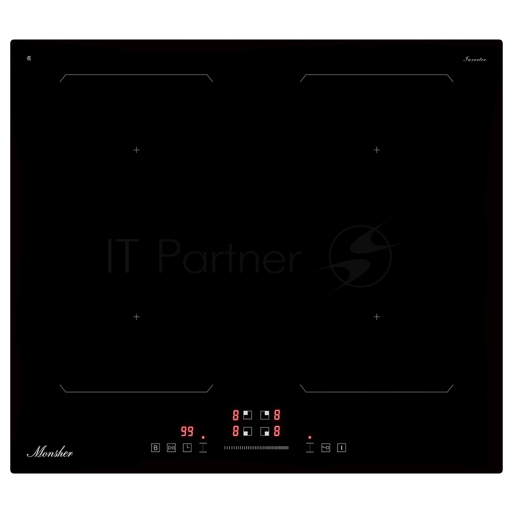 Индукционная варочная панель Monsher MHI 6026, 60 см, индукция, High-Tech, inverter, 9 уровней мощности, бустер, Stop and Go, автоматическое отключение, таймер, индикатор остаточного тепла, сенсорное/слайдерное управление, черный