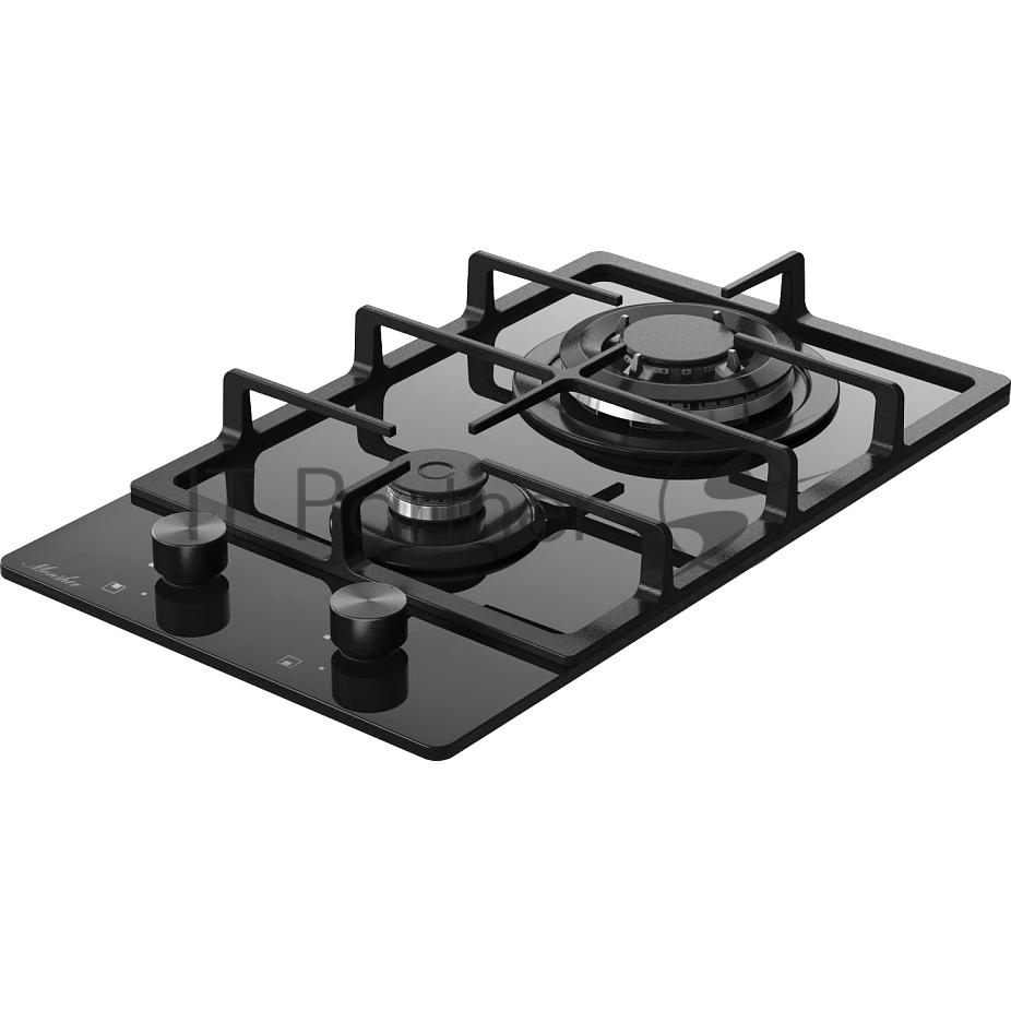 Газовая варочная панель Monsher MGG 33 NoirR, газ, High-Tech, 30 см, автоматический электроподжиг, газ-контроль, форсунки под сжиженый газ, SABAF конфорки, чугунные решетки, черный