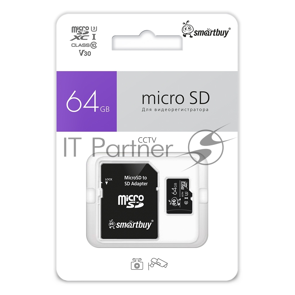 SmartBuy <SB64GBSDCCTV> microSDXC 64Gb Class10 UHS-I U3 V30  + microSD-->SD Adapter