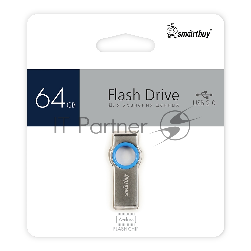 Флешка USB Smartbuy Metal Blue (SB064GbMC2), 64Gb, USB 2.0, R/W 20/10, синий/серебристый