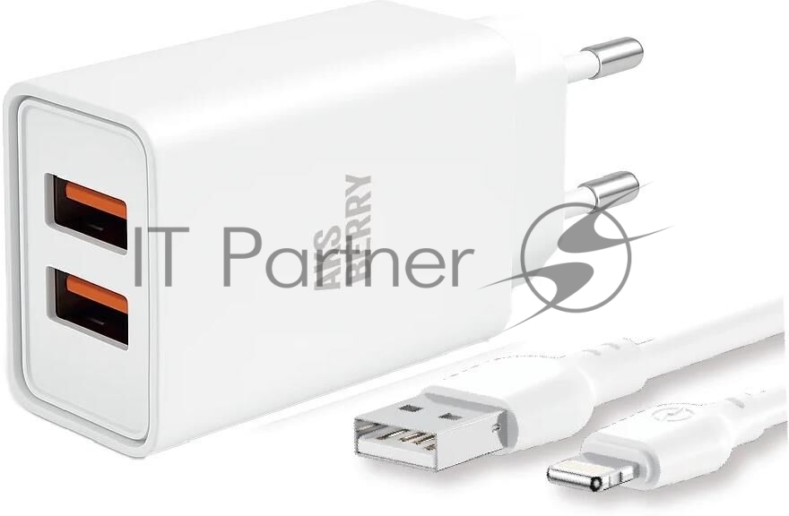 Зарядное устройство Aksberry T38 2 USB 2.4A + Lightning, белый