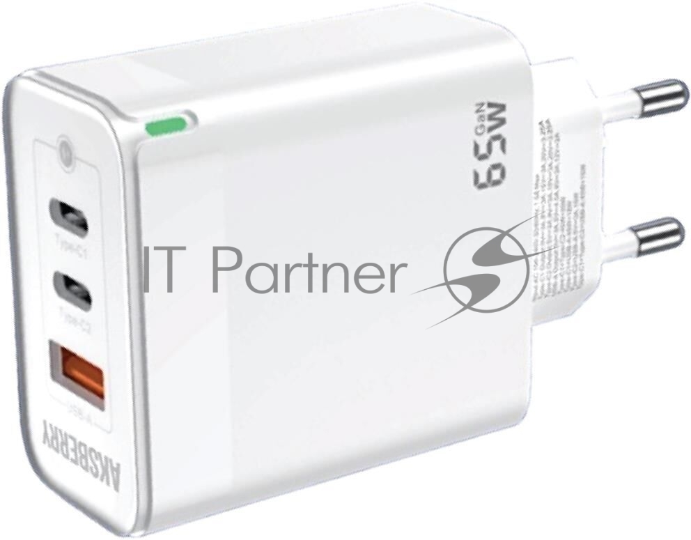 Зарядное устройство Aksberry T50 USBC+USBC+ USBA QC3.0 65w (белый)