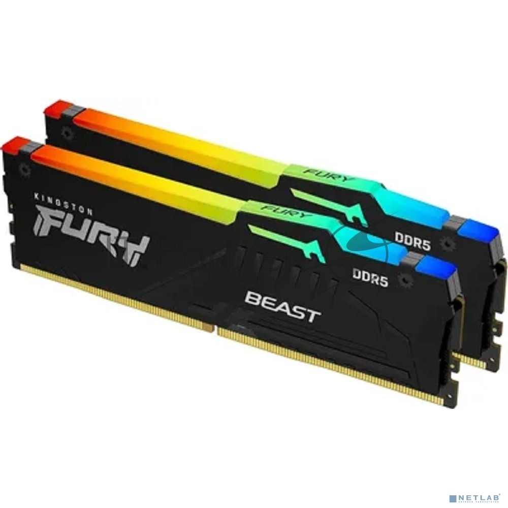 Оперативная память Kingston Fury Beast, DDR5, 64Gb (2x32Gb), 6000MHz, CL30, DIMM, с радиатором, RGb, черный