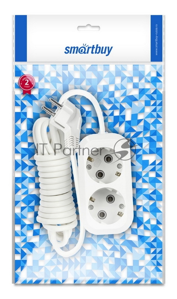 Smartbuy удлинитель 2 гнезда 2м 16А/3,5кВт с заз. ПВС 3х1 арт.SBE-16-2-02-Z (1/40)  хит продаж!!!