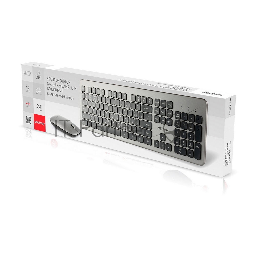 Комплект (клавиатура и мышь) SmartBuy 233375AG-GK, беспроводной, USB, черный/серый (SBC-233375AG-GK)