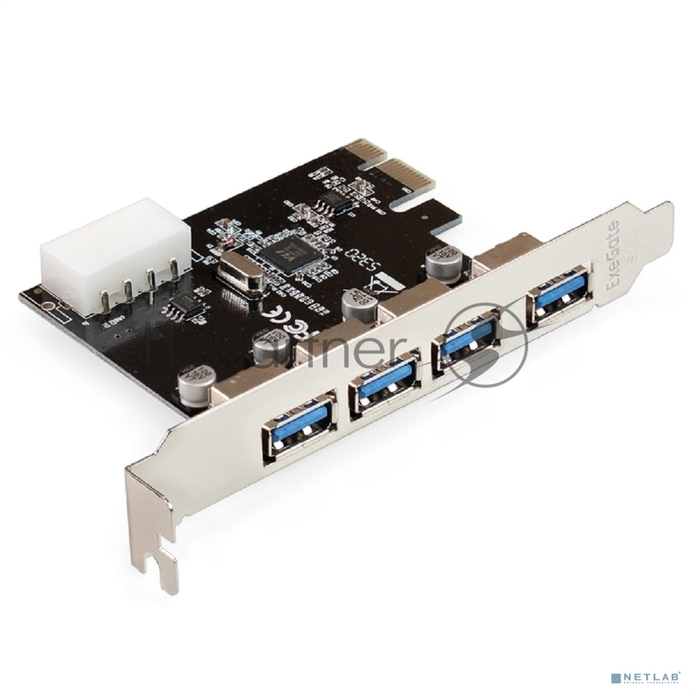 Контроллер ExeGate EXE-314 v2.0 (PCI-E x1 v2.0, 4хUSB 3.0 ext., разъем доп.питания Molex, VIA Labs Chipset VL805)