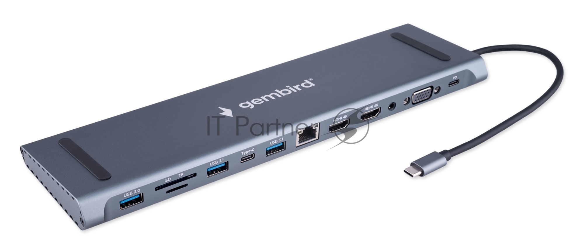 USB-концентратор Gembird UHB-D6, USB Type-C, USB 2.0/RJ45/USB Type-C PD87W/Jack 3.5 / SD/TF/2xHDMI/VGA, USB Type-C